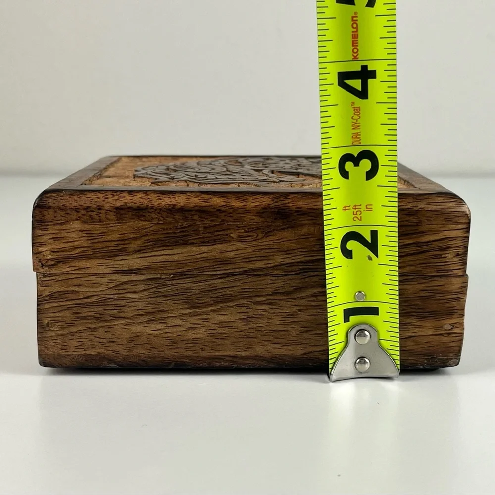 💙 HANDMADE Made in India Square Unicorn Wood Trinket Box Jewelry Box Stash Box
